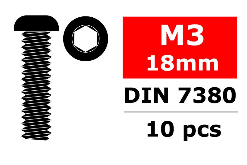 Steel Screws, M3 x 18mm, Hex Button Head, 10pcs