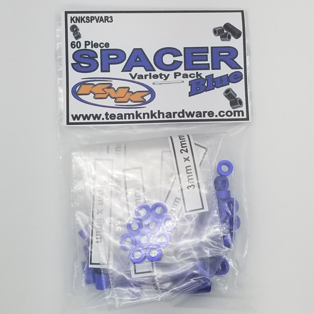 60 Piece 3mm Aluminum Spacer Variety Pack - Blue