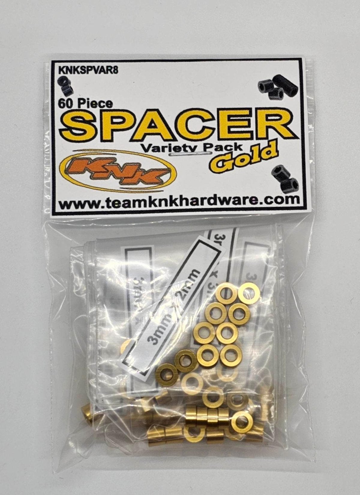 60 Piece 3mm Aluminum Spacer Variety Pack - Gold