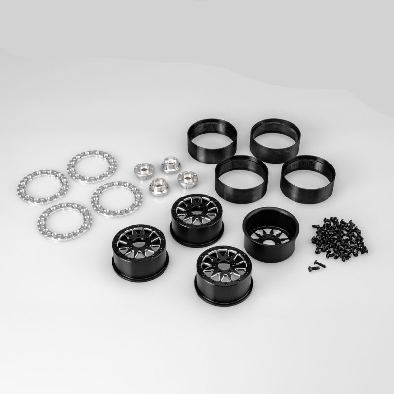 Ultra - 2.0" 12 Spoke Crawler Wheel, Black w/ Silver Chamfer