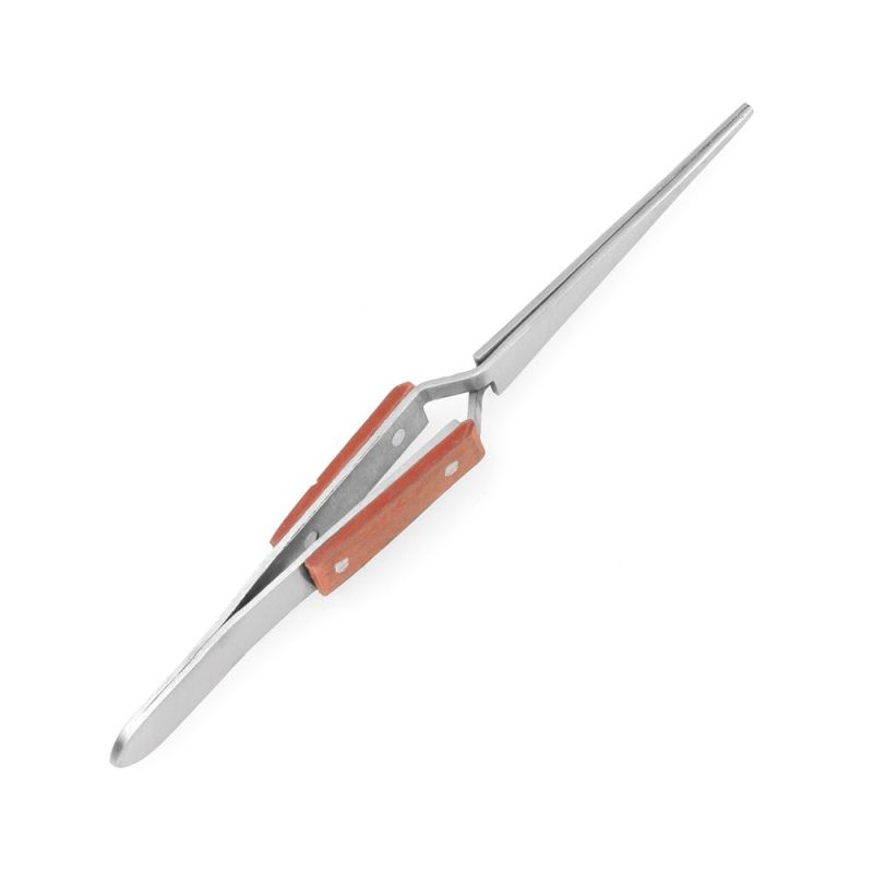 Straight, Wood Handle Soldering Tweezers, Carded