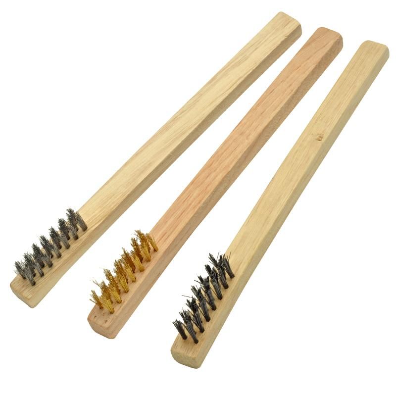 3pc Mini Wire Brush Set, Wood Handles, Carded