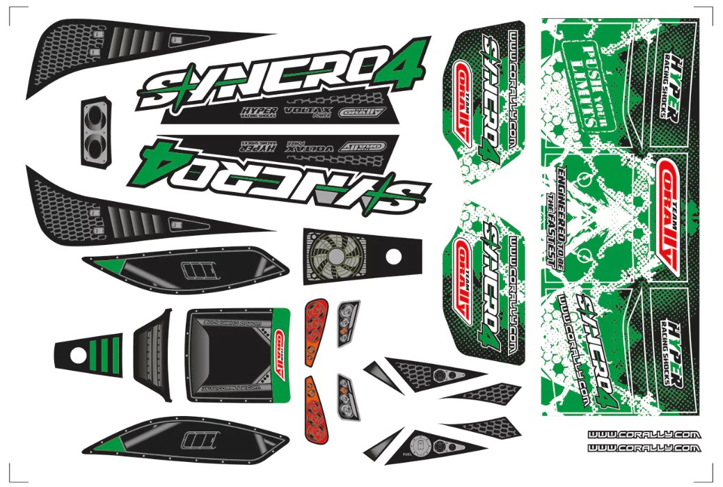 Body Decal Sheet, Syncro 4, Pre-Cut, Green, 1 Pc