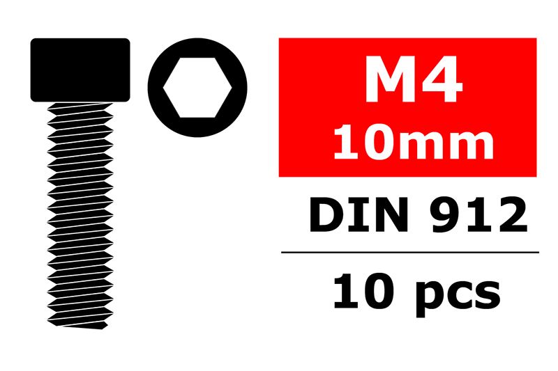 Steel Screws M4 x 10mm, Hex Socket Head, 10pcs