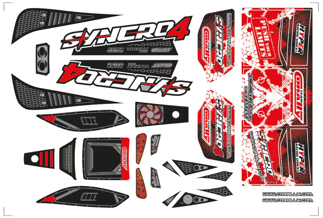 Body Decal Sheet, Syncro 4, Pre-Cut, Red, 1 Pc