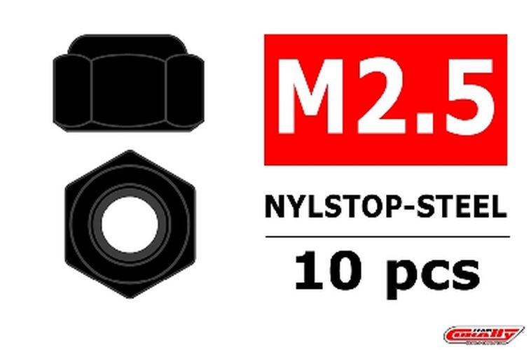 Steel Nylstop Nut M2.5, Black Coated, 10pcs