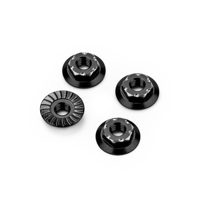 RC10B7 M4 Low-Profile Aluminum Wheel Nut, Black, 4pc,