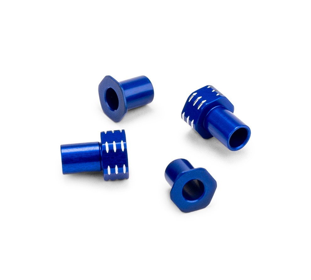 RC10B7 Aluminum Caster Hat Bushings, 0 and 3mm, 4pc, Blue