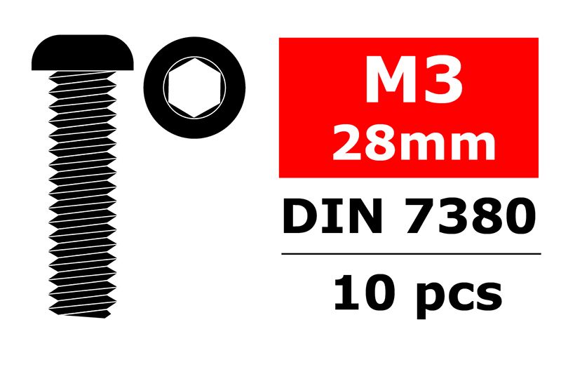 Steel Screws M3 x 28mm, Hex Button Head, 10pcs